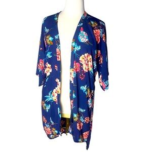 Do everything In love Anthro Womens Kimono/Cover Up Blue Floral OS‎ Fits Most